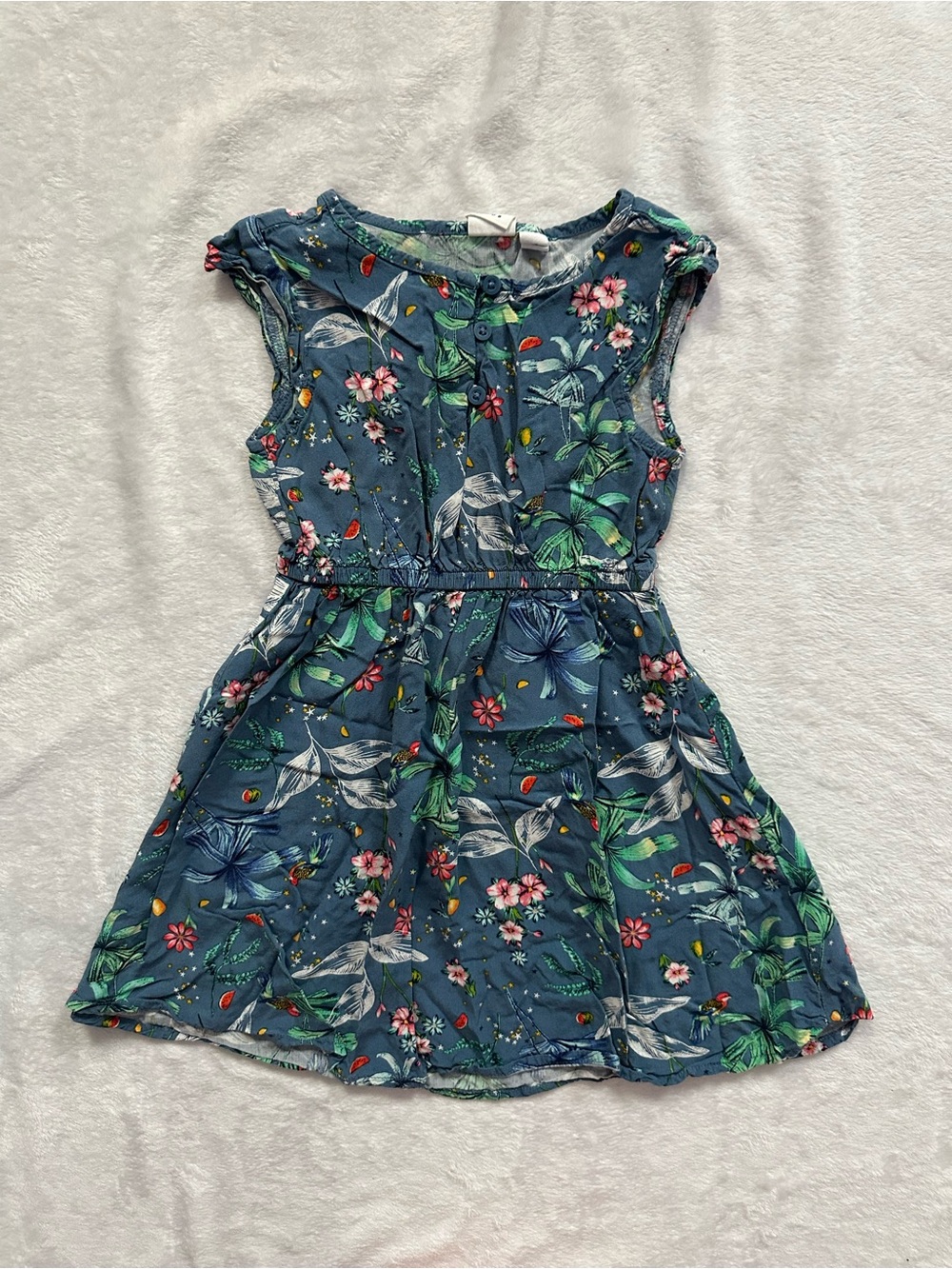Gap Kids Floral Fit and Flare Dress Blue Cornflower Girls Size XS (4/5) Summer